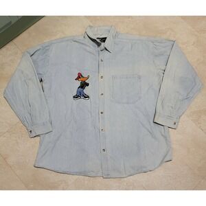 VTG 90s Top Line USA Looney Tunes Daffy Duck Embroidered Denim Shirt Mens XL